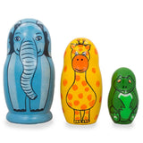 Set of 3 Elephant, Giraffe, and Alligator Wooden Nesting Dolls 4.25 Inches in Multi color