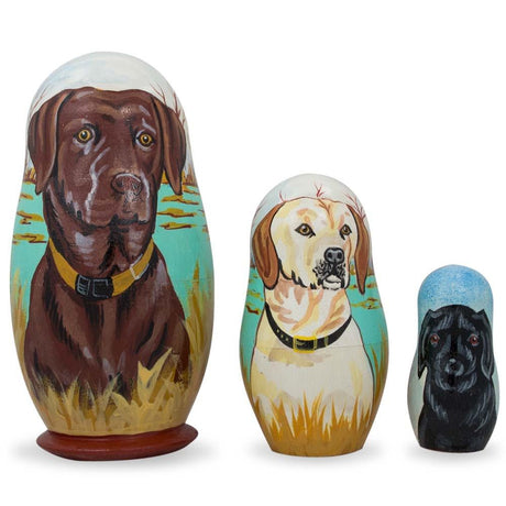 Chocolate, Yellow & Black Labrador Retrievers Wooden Nesting Dolls 4.25 Inches in Multi color