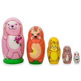 Set of 5 Cats and Kitties Wooden Nesting Dolls 4.25 Inches in  color