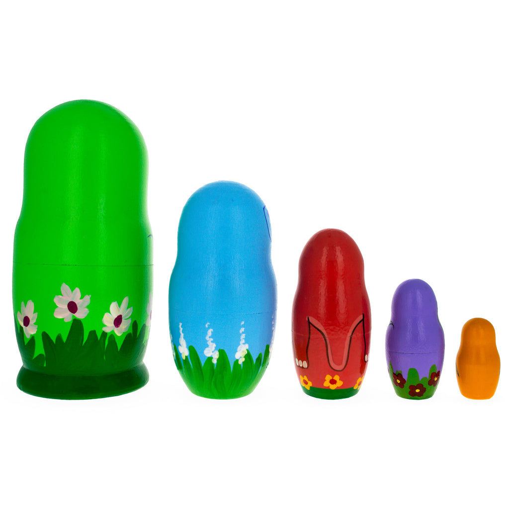 Set of 5 Dinosaurs Wooden Nesting Dolls 6 InchesUkraine , dimensions in inches: 6 x 3 x 3