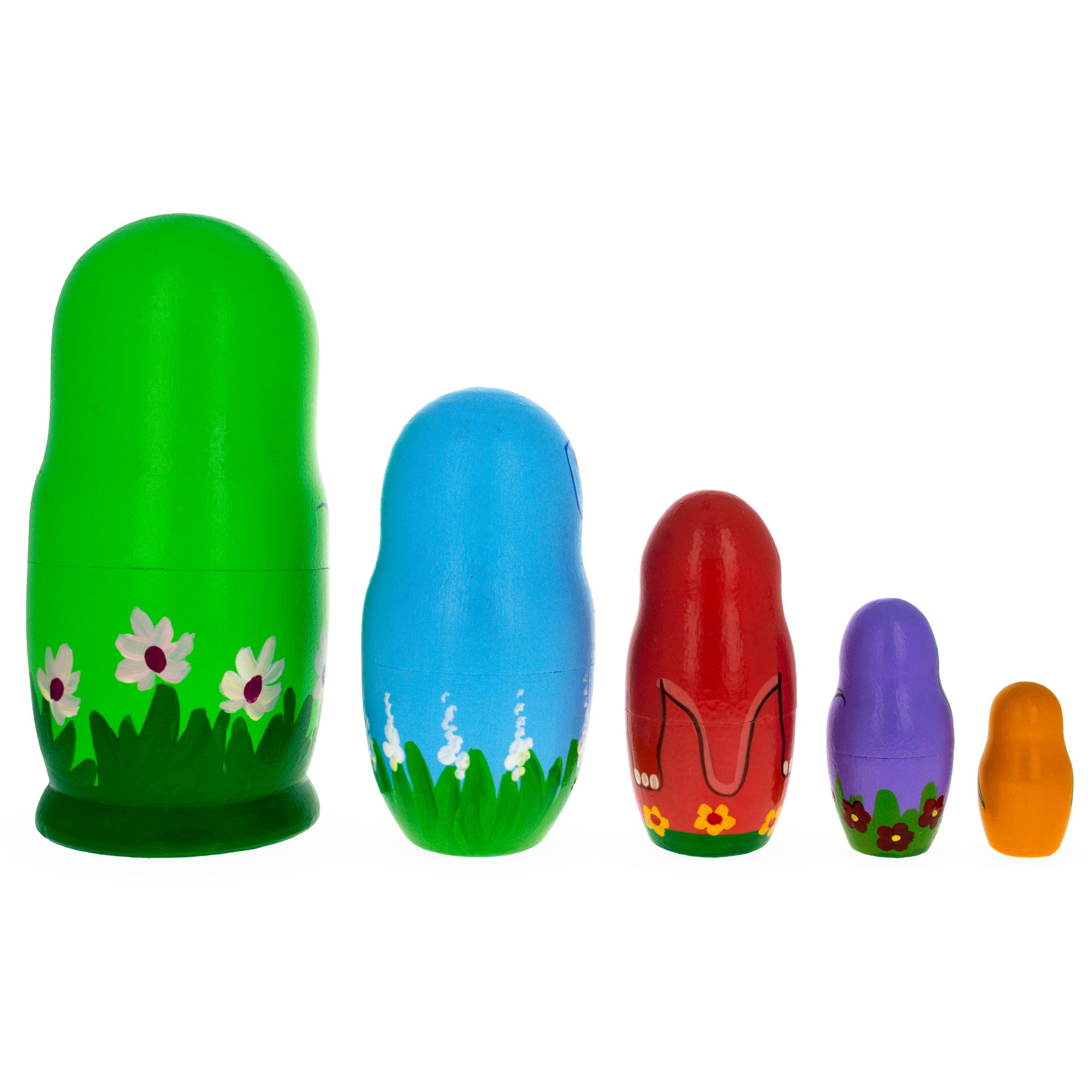 Set of 5 Dinosaurs Wooden Nesting Dolls 6 InchesUkraine , dimensions in inches: 6 x 3 x 3