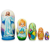 Set of 5 Jesus Christ Rising, Angel and Easter Eggs Wooden Nesting Dolls 6 Inches in Multi color,  shape