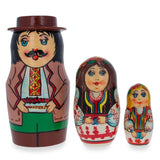 Set of 3 Ukrainian Hutsuls Family Wooden Nesting Dolls 4.5 Inches in Multi color,  shape