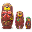 Wood Set of 3 Bears with Rose and Bow Wooden Nesting Dolls 4.25 Inches in Multi color