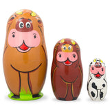 Wood Set of 3 Cows Wooden Nesting Dolls 4.25 Inches in Multi color