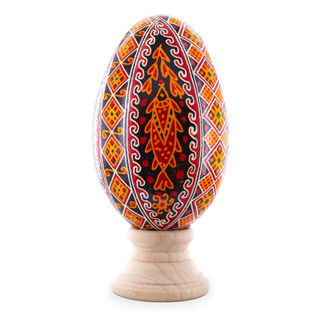 Goose Real Blown Out Ukrainian Easter Egg 11 in Multi color, Oval shape
