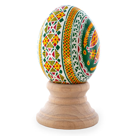 Green Authentic Blown Real Eggshell Ukrainian Easter Egg Pysanka in Green color, Oval shape