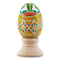 Horses on Green Spiral Authentic Blown Real Eggshell Ukrainian Easter Egg Pysanka in Red color Oval