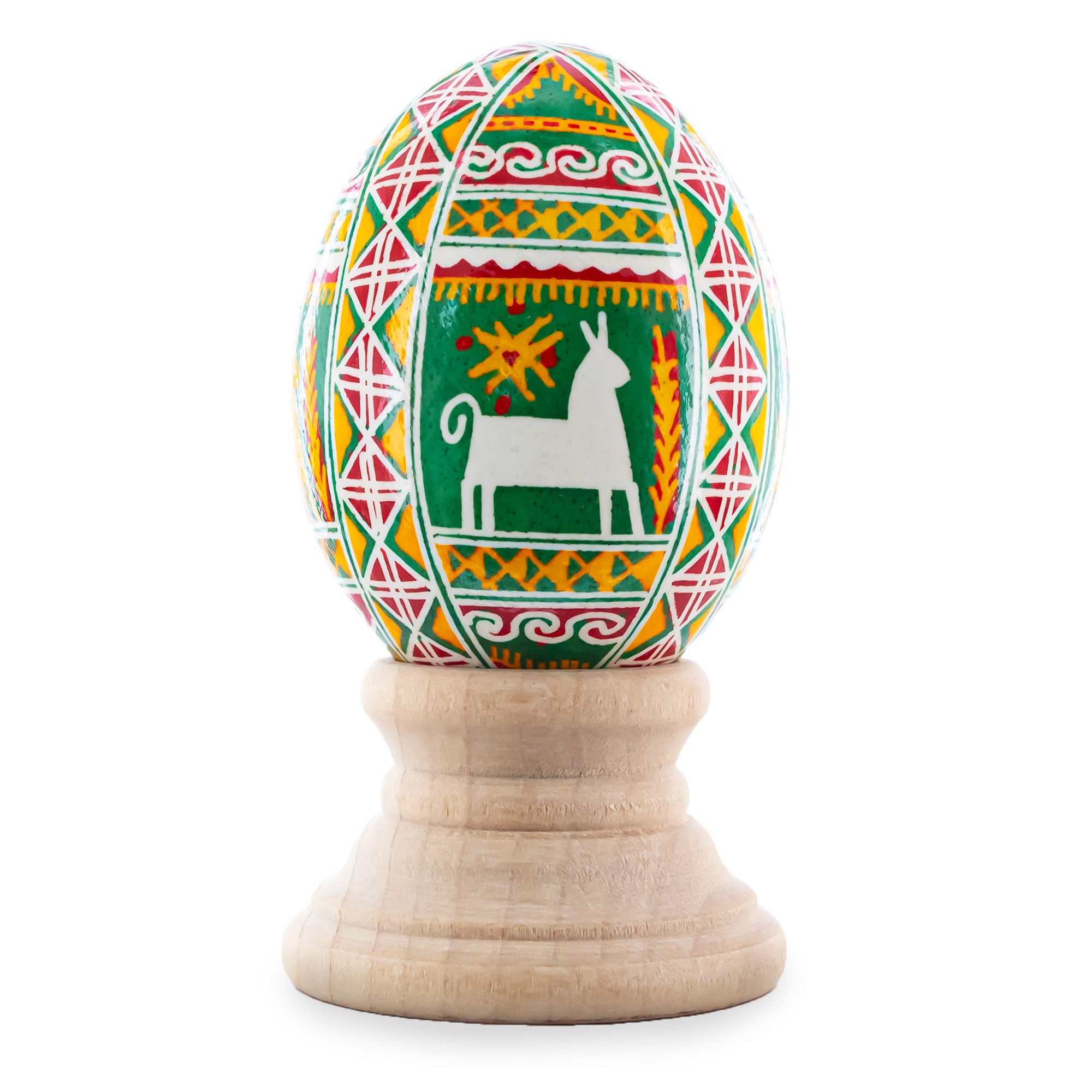 Horses on Circle Authentic Blown Real Eggshell Ukrainian Easter Egg Pysanka in Red color Oval