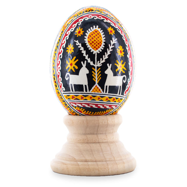 Horses by the Tree  Authentic Blown Real Eggshell Ukrainian Easter Egg Pysanka in Red color Oval