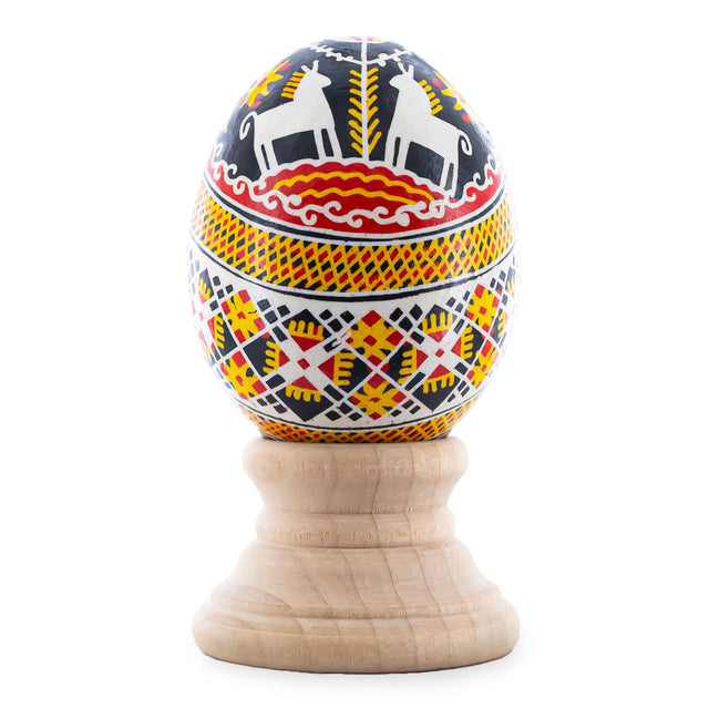 Horses on Red Authentic Blown Real Eggshell Ukrainian Easter Egg Pysanka in Red color Oval
