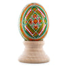 Geometrical Green Authentic Blown Real Eggshell Ukrainian Easter Egg Pysanka in Red color, Oval shape