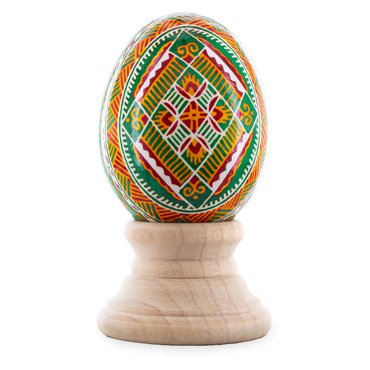 Eggshell Geometrical Green Authentic Blown Real Eggshell Ukrainian Easter Egg Pysanka in Red color Oval