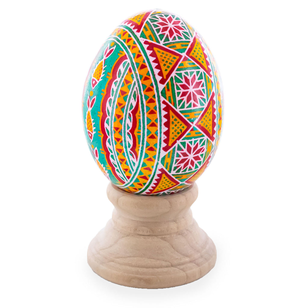Geometrical Designs on Green Blown Real Eggshell Ukrainian Easter Egg Pysanka in Green color Oval