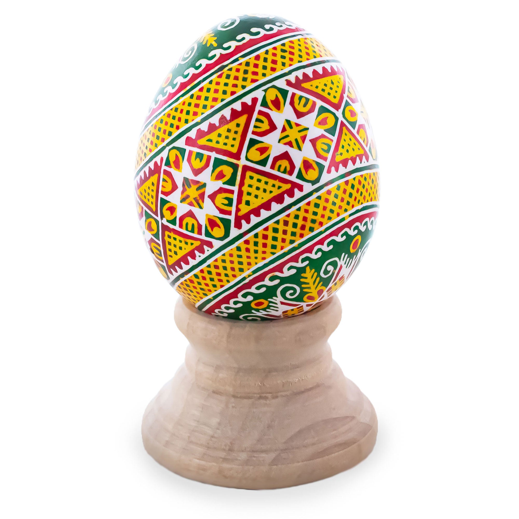 Geometrical Oval Designs on Green Blown Real Eggshell Ukrainian Easter Egg Pysanka in Green color Oval