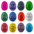 Set of 12 Multicolored Hand Painted Ukrainian Wooden Easter Eggs 2.5 Inches in Multi color Oval