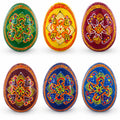 Set of 6 Folk Art Patterns Wooden Ukrainian Easter Eggs 2.5 Inches in Multi color Oval