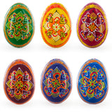Set of 6 Folk Art Patterns Wooden Ukrainian Easter Eggs 2.5 Inches in Multi color Oval