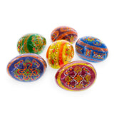 Set of 6 Folk Art Patterns Wooden Ukrainian Easter Eggs 2.5 InchesUkraine , dimensions in inches: 2.5 x 1.85 x 1.85
