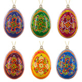 Set of 6 Hand Painted Ukrainian Wooden Easter Egg Ornaments 2.5 Inches in Multi color Oval