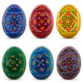 Set of 6 Traditional Ukrainian Pysanky Wooden Easter Eggs 2.5 Inches in Multi color Oval