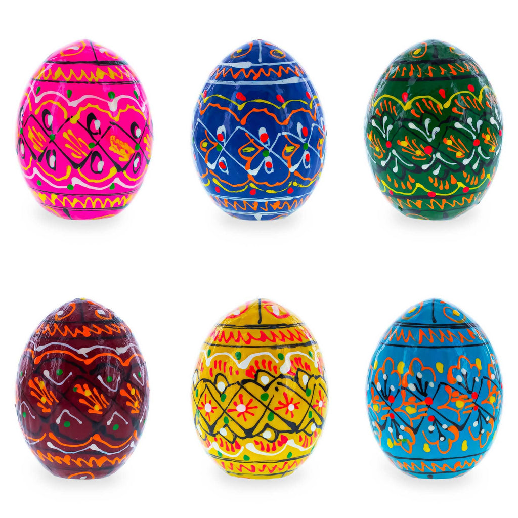Set of 6 Miniature Ukrainian Wooden Easter Eggs Pysanky 1.5 Inches in Multi color Oval