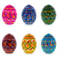 Set of 6 Miniature Ukrainian Wooden Easter Eggs Pysanky 1.5 Inches in Multi color Oval