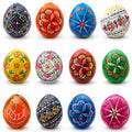Set of 12 Ukrainian Wooden Easter Eggs Pysanky 1.5 Inches in Multi color Oval