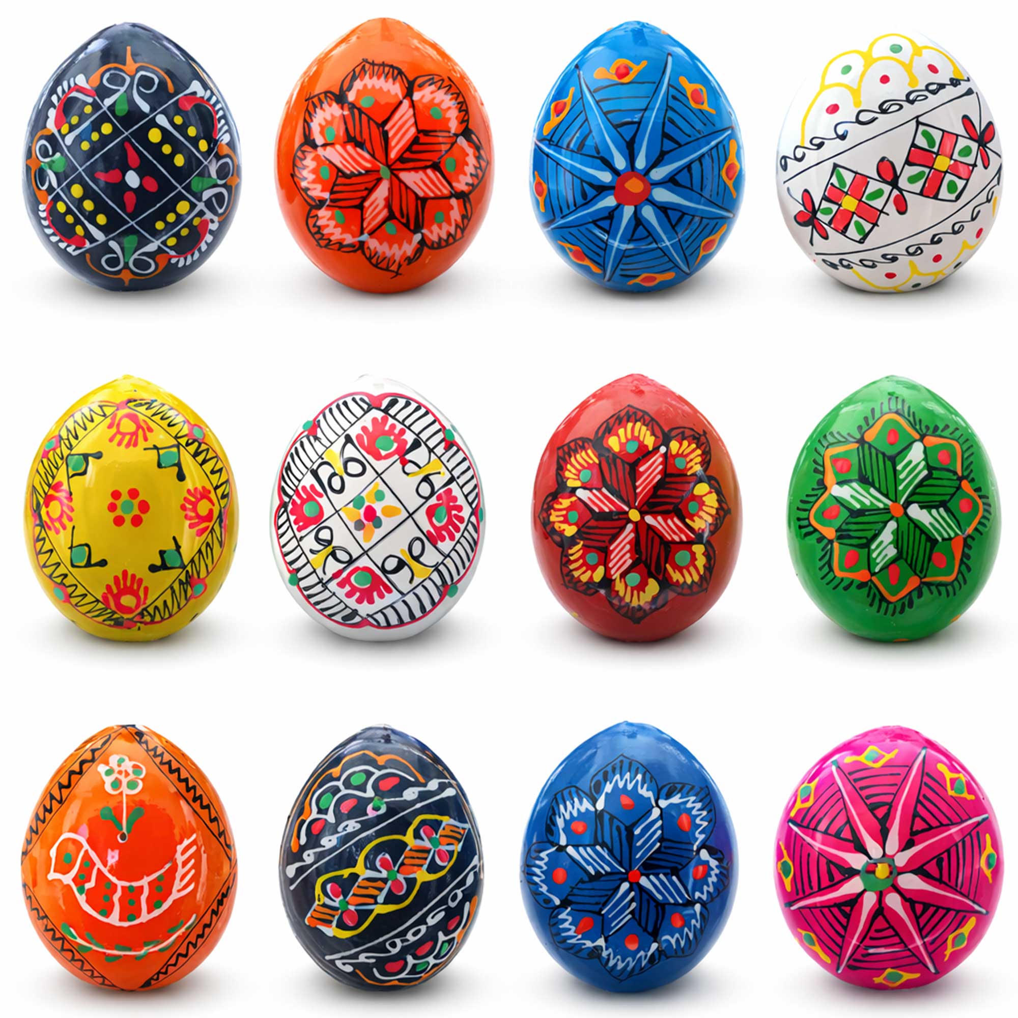 Set of 12 Ukrainian Wooden Easter Eggs Pysanky 1.5 Inches in Multi color Oval