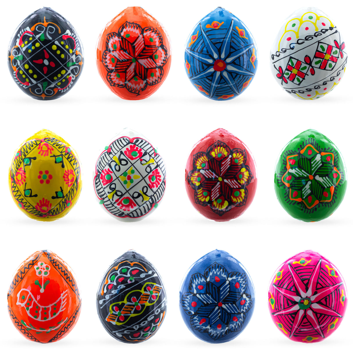 Set of 12 Ukrainian Wooden Easter Eggs Pysanky 1.5 Inches in Multi color, Oval shape