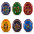 Set of 6 Multicolor Ukrainian Pysanky Wooden Easter Eggs 2.5 Inches in Multi color Oval