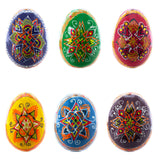 Wood Set of 6 Multicolor Ukrainian Pysanky Wooden Easter Eggs 2.25 Inches in Multi color Oval
