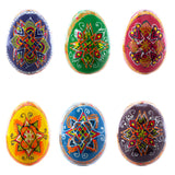 Set of 6 Multicolor Ukrainian Pysanky Wooden Easter Eggs 2.5 Inches in Multi color Oval