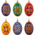 Set of 6 Hand Painted Wooden Ukrainian Easter Egg Ornaments 2.5 Inches in Multi color Oval