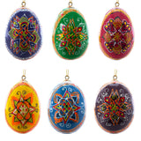 Wood Set of 6 Hand Painted Wooden Ukrainian Easter Egg Ornaments 2.5 Inches in Multi color Oval