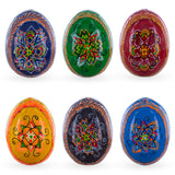 Set of 6 Multicolor Ukrainian Pysanky Wooden Easter Eggs 2.5 Inches in Multi color Oval