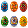 Set of 6 Pearlized Ukrainian Pysanky Wooden Easter Eggs 2.5 Inches in Multi color Oval
