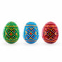 Wood Set of 3 Vibrant Geometric Ukrainian Pysanky Wooden Easter Eggs 2.5 Inches in Multi color Oval