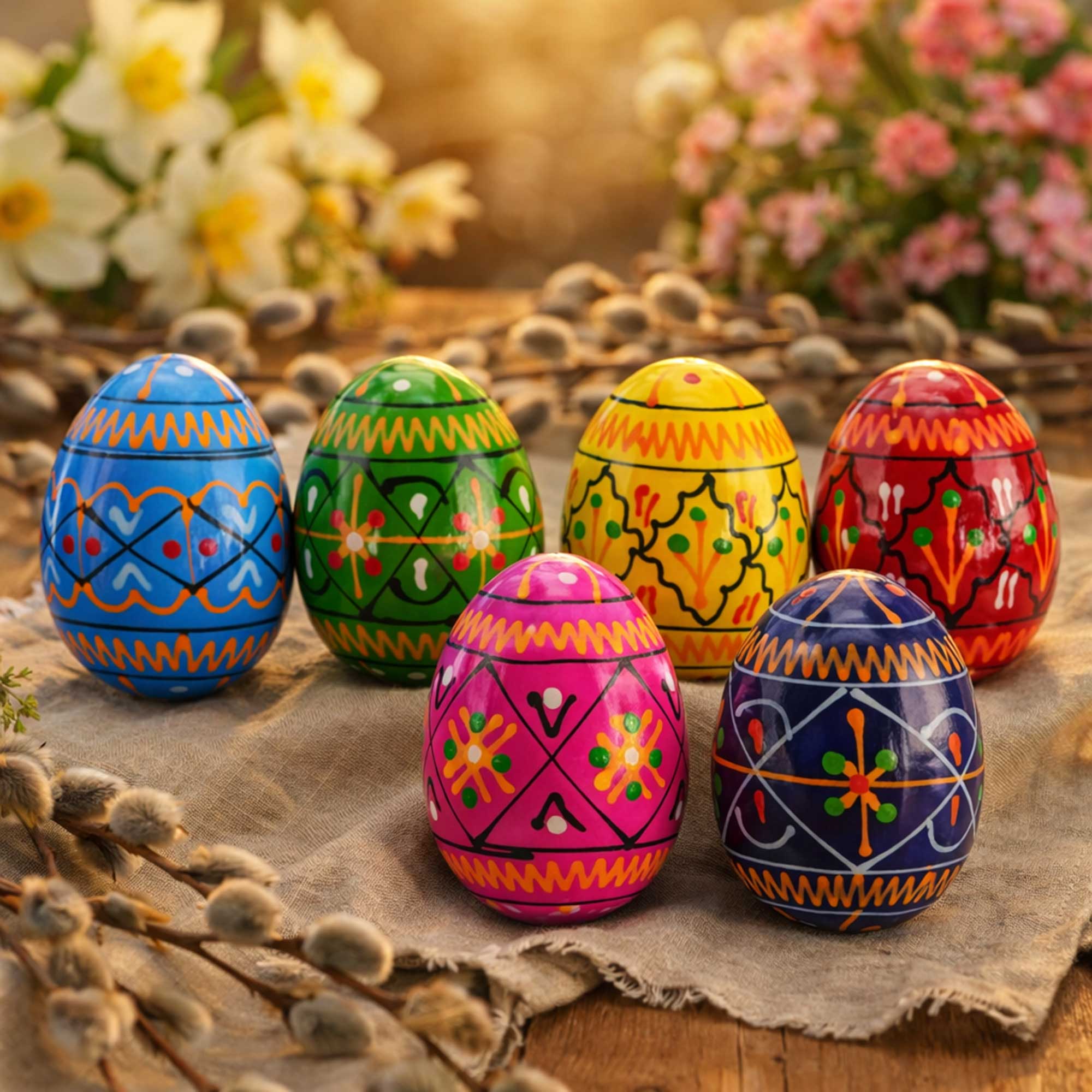 Set of 6 Mini Ukrainian Hand Painted Pysanky Wooden Easter Eggs 1.6 InchesUkraine , dimensions in inches: 2.5 x 1.85 x 1.85