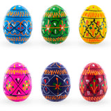 Set of 6 Mini Geometric Ukrainian Pysanky Wooden Easter Eggs 1.6 Inches in Multi color Oval
