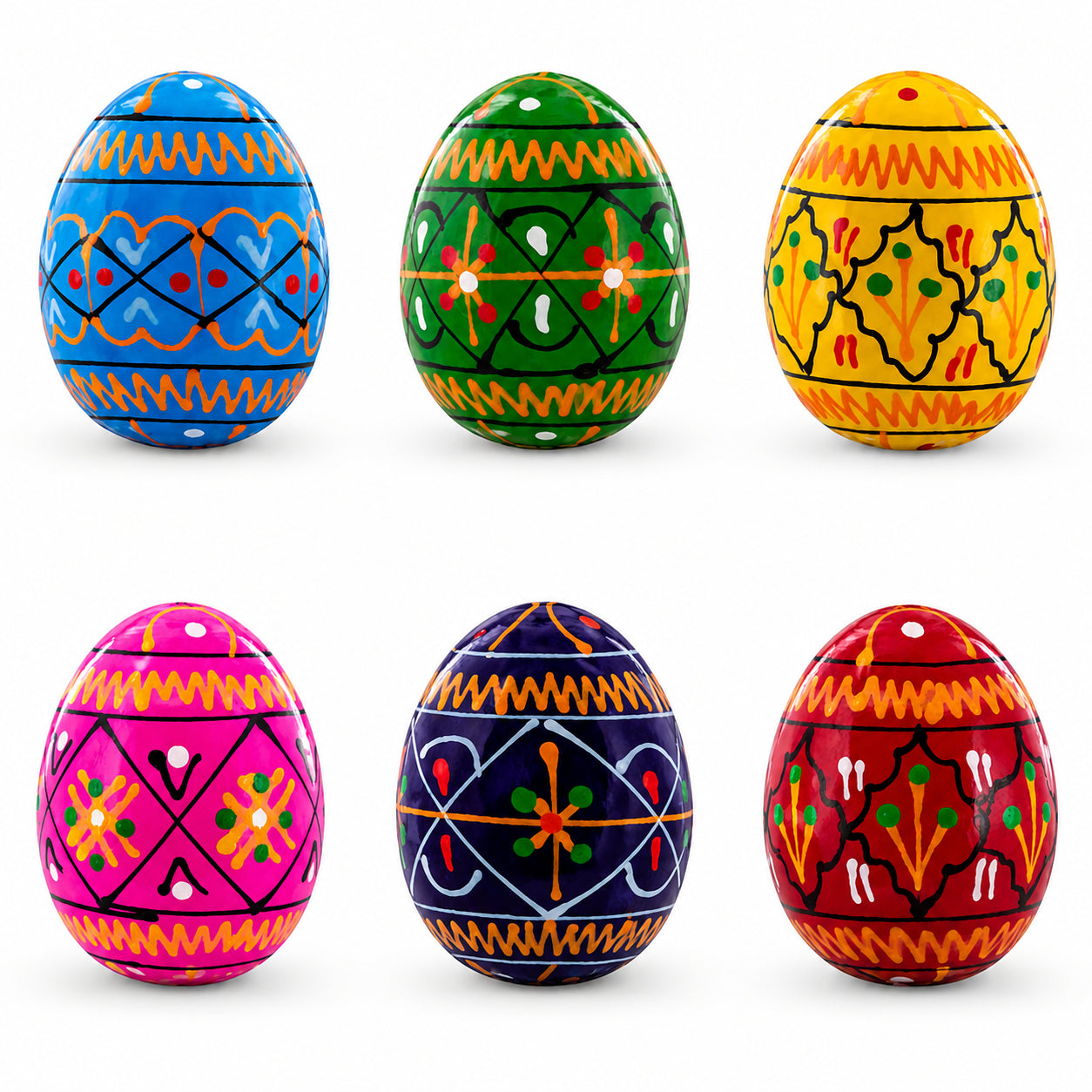 Set of 6 Mini Ukrainian Hand Painted Pysanky Wooden Easter Eggs 1.6 Inches in Multi color Oval