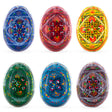 Set of 6 Traditional Ukrainian Pysanky Wooden Easter Eggs 2.25 Inches in Multi color, Oval shape
