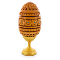 Hand Carved Inlaid Ukrainian Wooden Easter Egg on a Stand in Red color Oval