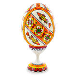 Fish Ukrainian Wooden Easter Egg Pysanka on a Stand 3.75 Inches in White color Oval