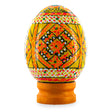 Geometrical Yellow Ukrainian Wooden Easter Egg Pysanka on a Stand 3 Inches in White color, Oval shape