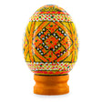 Geometrical Yellow Ukrainian Wooden Easter Egg Pysanka on a Stand 3 Inches in White color Oval