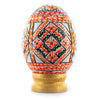 Wood Geometrical White Ukrainian Wooden Easter Egg Pysanka on a Stand 3 Inches in White color Oval