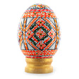 Wood Geometrical White Ukrainian Wooden Easter Egg Pysanka on a Stand 3 Inches in White color Oval