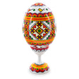 Geometrical Ukrainian Wooden Easter Egg Pysanka on a Stand 3.75 Inches in White color Oval