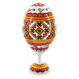 Geometrical Ukrainian Wooden Easter Egg Pysanka on a Stand 3.75 Inches in White color Oval